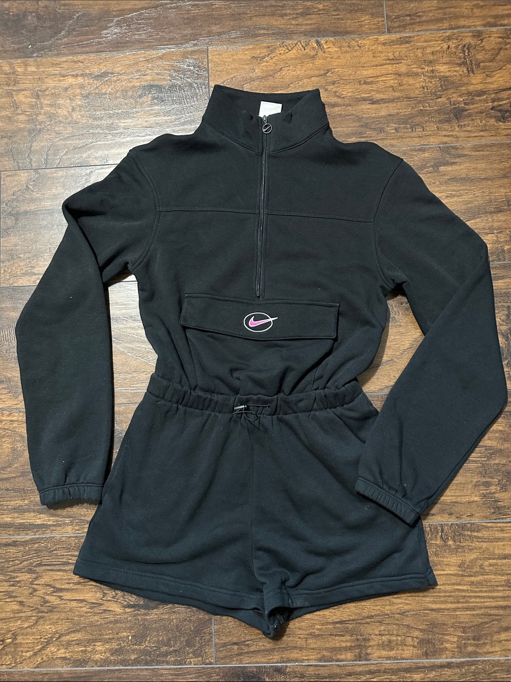 Nike Black Fleece Athletic Romper with Pink Swoosh - Women's Shorts
